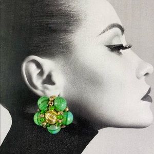 Gorgeous green crystal glass bead clip on earrings